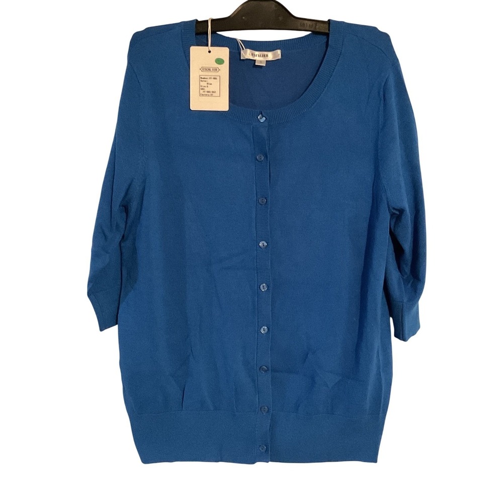 Escalier Womens Blue Crewneck Button Front‎ Cardigan Sweater CT-Size Small NWT